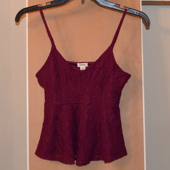 Garage Burgundy Lace Peplum Camisole - Size S - Picture 1 of 3
